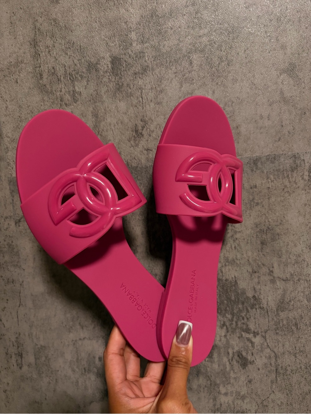 Dolce & Gabbana Hot Pink Logo Slide Sandals - Picture 2 of 3
